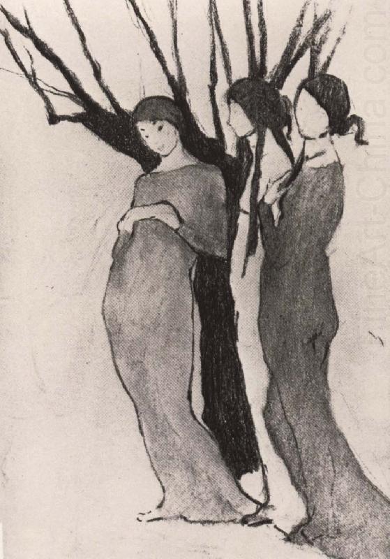 Three woman in front of tree, Marie Laurencin